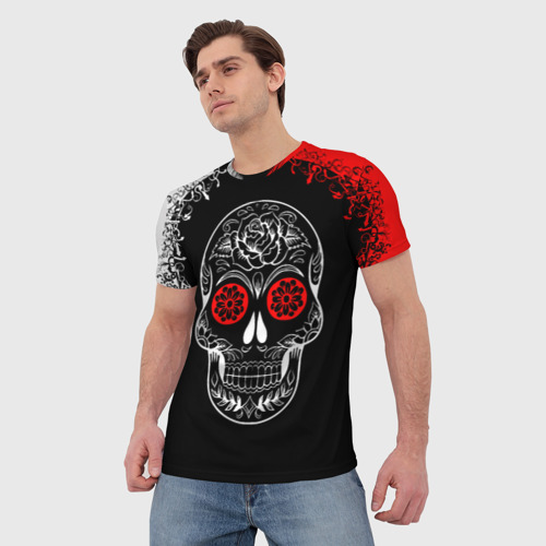 Мужская футболка 3D Red White Skull - Череп, цвет 3D печать - фото 3