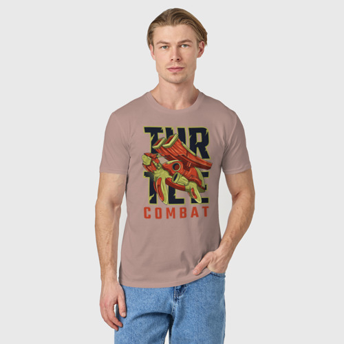 Мужская футболка хлопок Черепаха комбат, цвет пыльно-розовый - фото 3