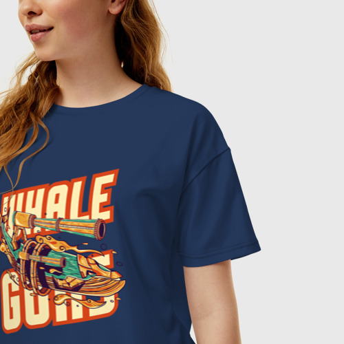 Женская футболка хлопок Oversize Боевой кит, цвет темно-синий - фото 3