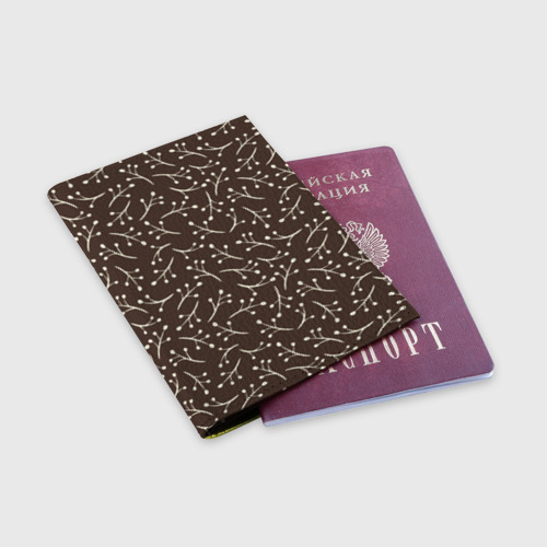 Обложка для паспорта матовая кожа Веточки На коричневом Фоне, цвет желтый - фото 3