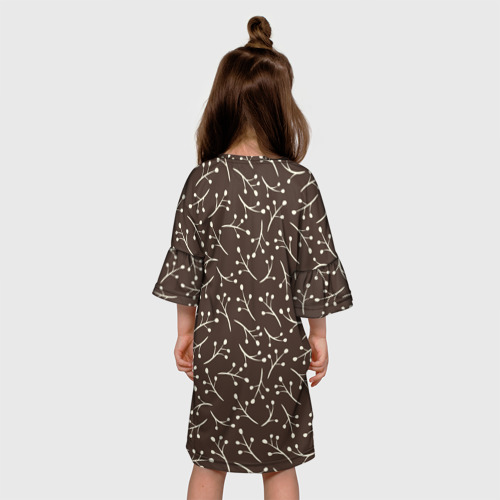 Детское платье 3D с принтом Веточки На коричневом Фоне, вид сзади #2