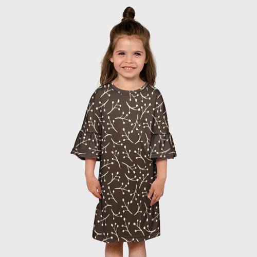 Детское платье 3D с принтом Веточки На коричневом Фоне, вид сбоку #3