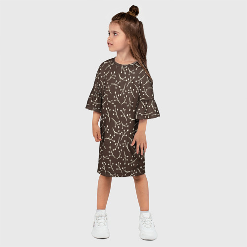 Детское платье 3D с принтом Веточки На коричневом Фоне, фото на моделе #1