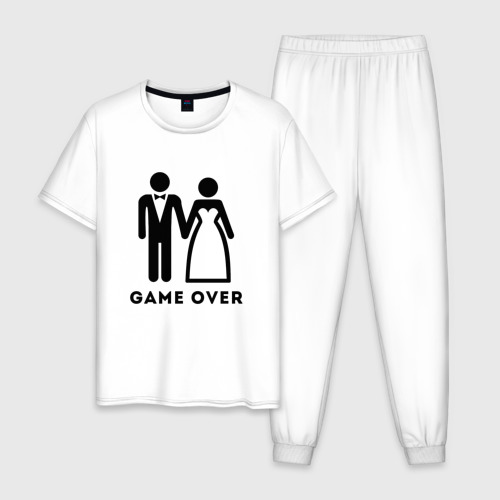 Мужская пижама хлопок Game over молодожены, цвет белый