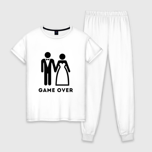Женская пижама хлопок Game over молодожены, цвет белый