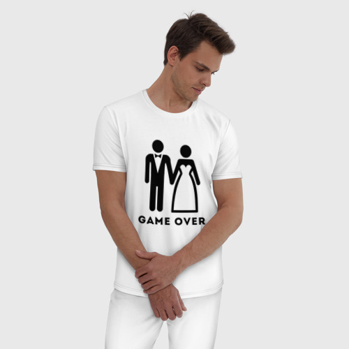 Мужская пижама хлопок Game over молодожены, цвет белый - фото 3