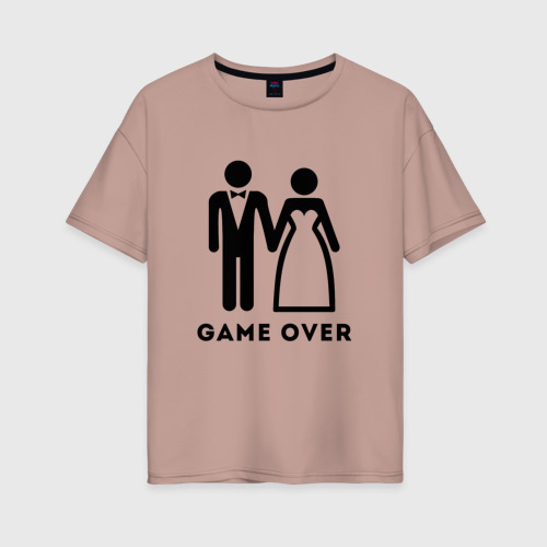 Женская футболка хлопок Oversize Game over молодожены, цвет пыльно-розовый
