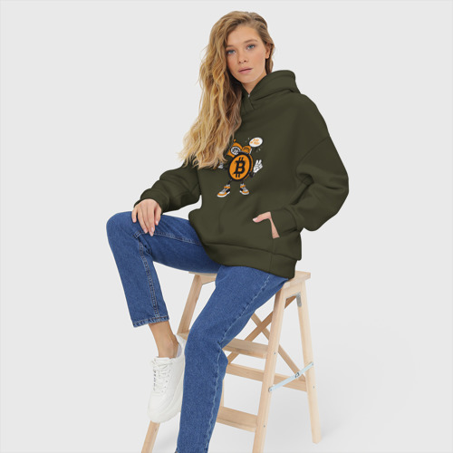 Женское худи Oversize хлопок Биткоин BTC, цвет хаки - фото 7