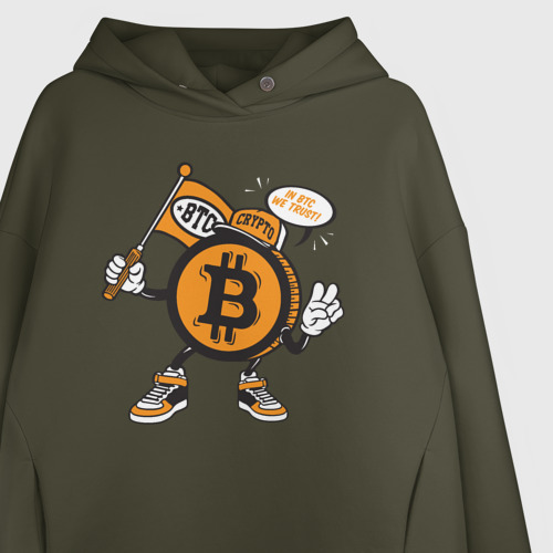 Женское худи Oversize хлопок Биткоин BTC, цвет хаки - фото 3