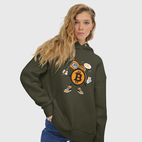 Женское худи Oversize хлопок Биткоин BTC, цвет хаки - фото 4