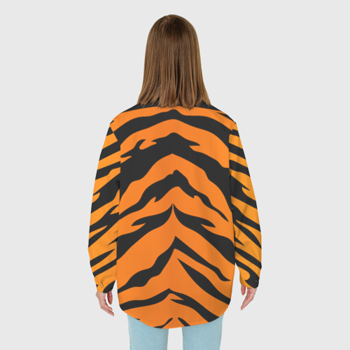 Женская рубашка oversize 3D с принтом Шкура тигра, вид сзади #2