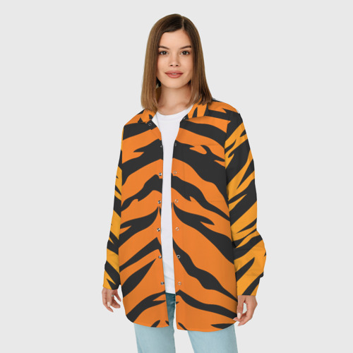 Женская рубашка oversize 3D с принтом Шкура тигра, фото на моделе #1