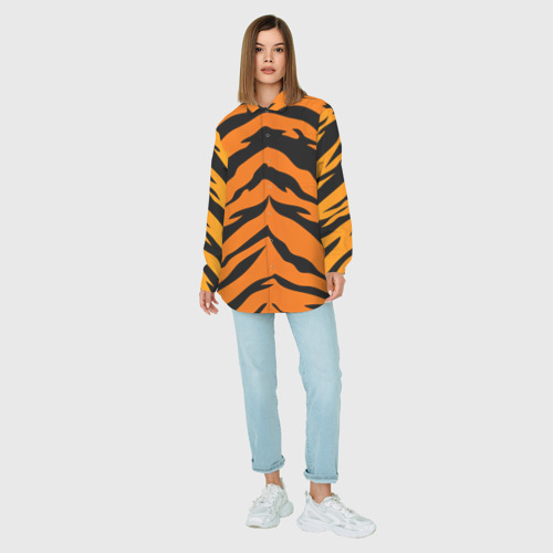 Женская рубашка oversize 3D с принтом Шкура тигра, вид сбоку #3
