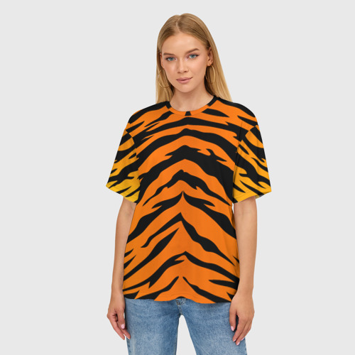 Женская футболка oversize 3D Шкура тигра, цвет 3D печать - фото 3