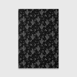 Обложка для паспорта матовая кожа Черно белые кактусы
