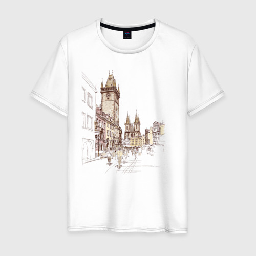Мужская футболка из хлопка с принтом Город Прага, вид спереди №1