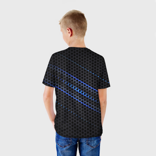 Детская футболка 3D с принтом MERCEDES LOGO NEON, вид сзади #2