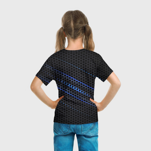 Детская футболка 3D с принтом MERCEDES LOGO NEON, вид сзади #2