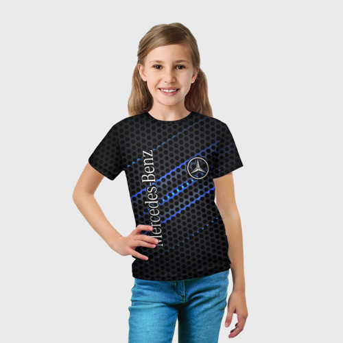Детская футболка 3D с принтом MERCEDES LOGO NEON, вид сбоку #3