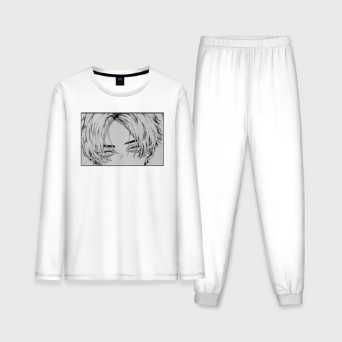 Мужская пижама с лонгсливом хлопок Аниме персонаж Суровый взгляд, цвет белый