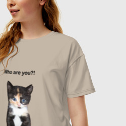 Женская футболка хлопок Oversize Кот с вопросом - фото 2