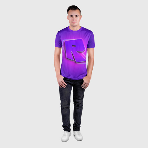 Мужская футболка 3D Slim Roblox neon logo Роблокс, цвет 3D печать - фото 4