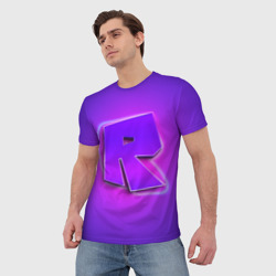 Мужская футболка 3D Roblox neon logo Роблокс - фото 2