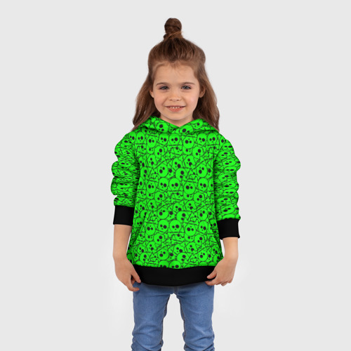 Детская толстовка 3D Черепа на кислотно-зеленом фоне, цвет черный - фото 4