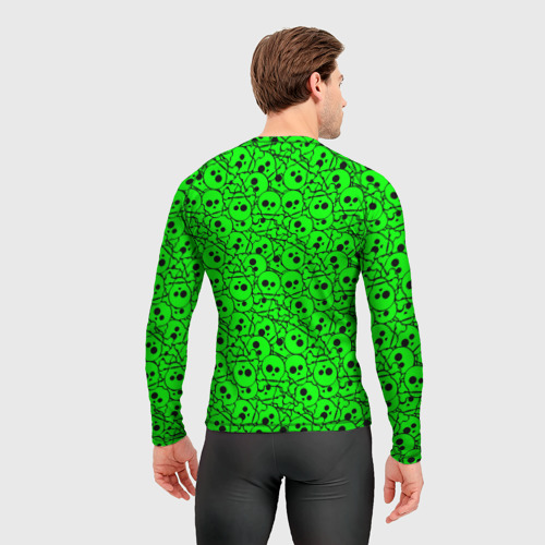 Мужской рашгард 3D с принтом Черепа на кислотно-зеленом фоне, вид сзади #2