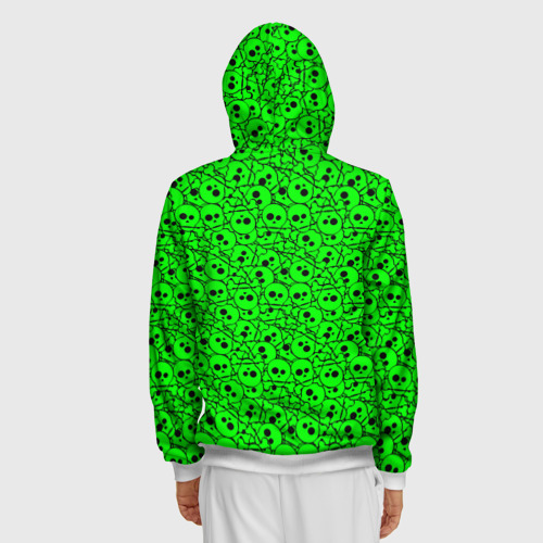 Мужская толстовка 3D на молнии Черепа на кислотно-зеленом фоне, цвет белый - фото 4