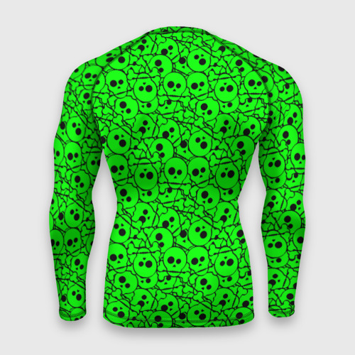 Мужской рашгард 3D с принтом Черепа на кислотно-зеленом фоне, вид сзади #1