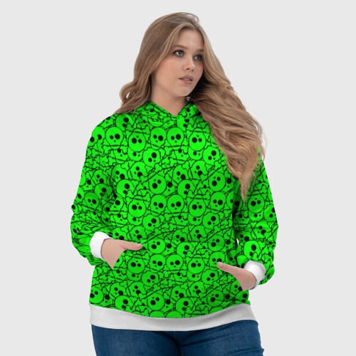 Женская толстовка 3D Черепа на кислотно-зеленом фоне, цвет 3D печать - фото 6