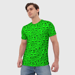 Мужская футболка 3D Черепа на кислотно-зеленом фоне - фото 2
