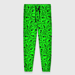 Женские брюки 3D Черепа на кислотно-зеленом фоне