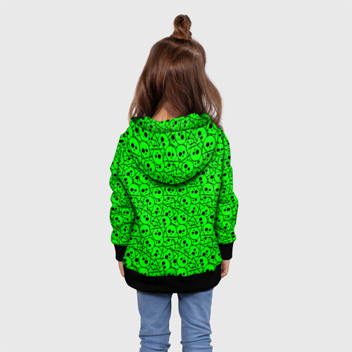 Детская толстовка 3D Черепа на кислотно-зеленом фоне, цвет черный - фото 5