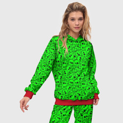 Женский костюм с толстовкой 3D Черепа на кислотно-зеленом фоне - фото 2