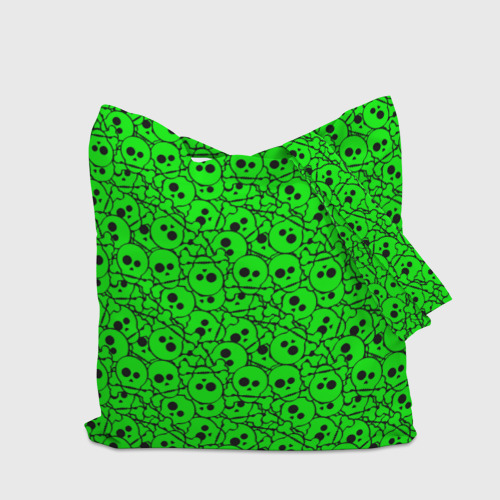 Шоппер 3D с принтом Черепа на кислотно-зеленом фоне, вид сзади #2