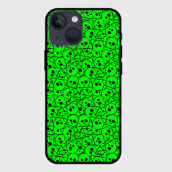 Чехол для iPhone 13 mini Черепа на кислотно-зеленом фоне