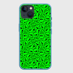 Чехол для iPhone 14 Черепа на кислотно-зеленом фоне