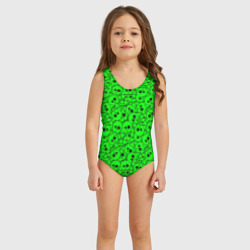 Детский купальник 3D Черепа на кислотно-зеленом фоне