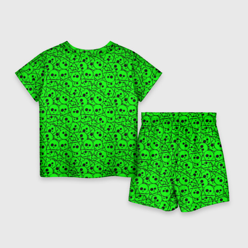 Детский костюм с шортами 3D Черепа на кислотно-зеленом фоне, цвет 3D печать - фото 2