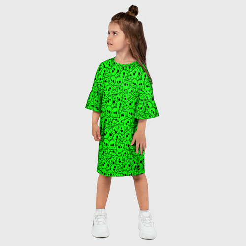 Детское платье 3D с принтом Черепа на кислотно-зеленом фоне, фото на моделе #1