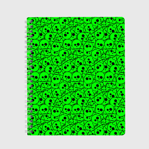 Тетрадь Черепа на кислотно-зеленом фоне, цвет точка