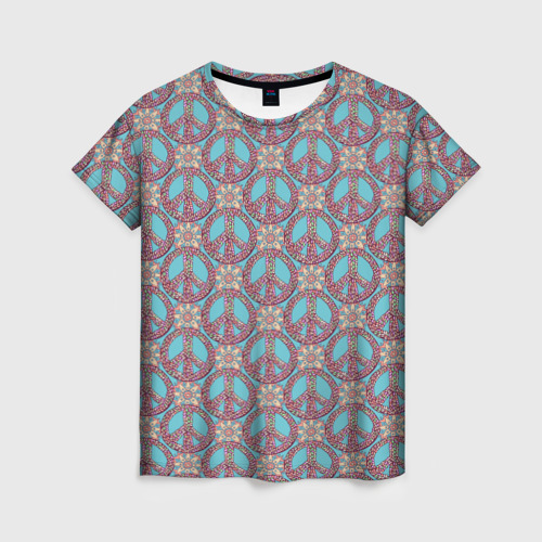 Женская футболка 3D с принтом Символы хиппи, вид спереди #2