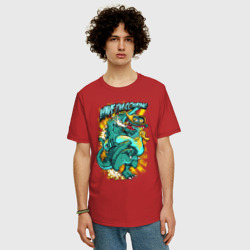 Мужская футболка хлопок Oversize Динозавр в подводной маске - фото 2