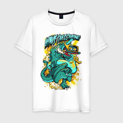 Динозавр в подводной маске – Мужская футболка хлопок с принтом купить со скидкой в -20%