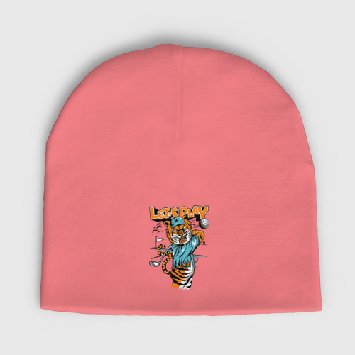 Мужская шапка демисезонная Тигр игрок в гольф, цвет розовый