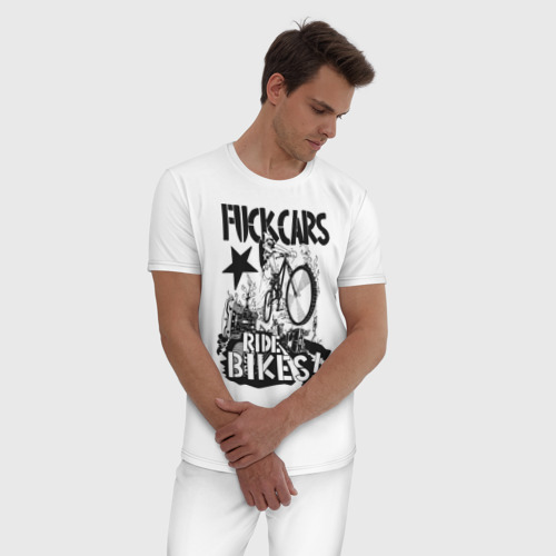 Мужская пижама хлопок Fuck cars, цвет белый - фото 3