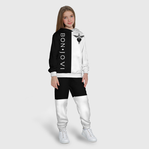 Детский костюм с толстовкой 3D Bon Jovi black white, цвет белый - фото 5