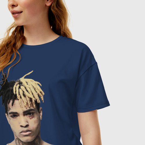 Женская футболка хлопок Oversize Легенда американского рэпа, цвет темно-синий - фото 3